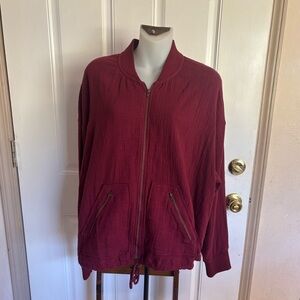 NWT Med Discontinued Matilda Jane Burgundy Storyteller Gauze Bomber Jacket.